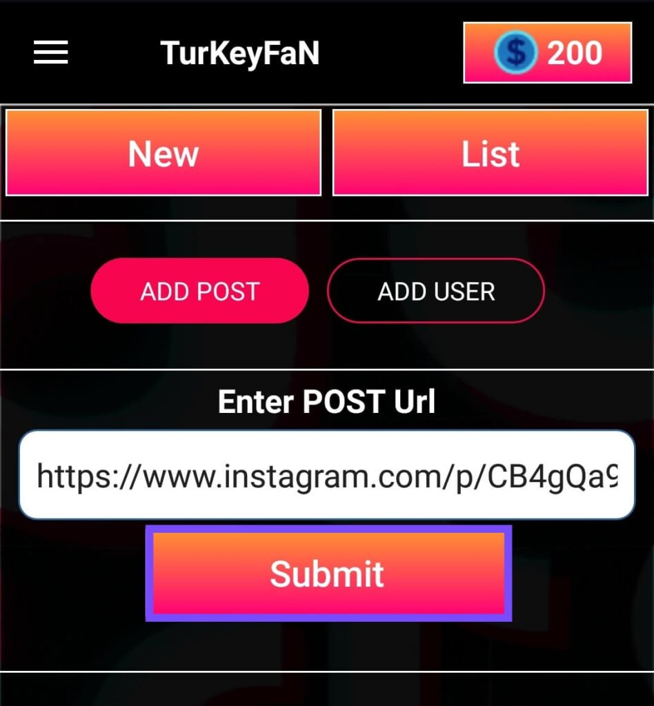 Enter Post URL in Turkey Fans app