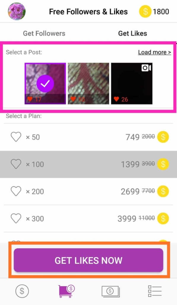 Choose photo and get Instagram likes